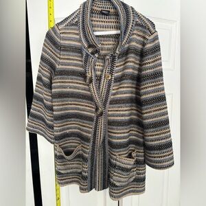 Tribal Beige and Blue Striped Knit Sweater